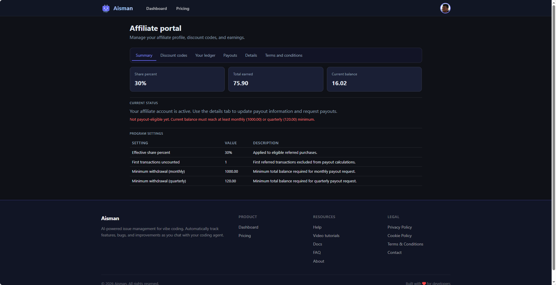 Affiliate portal